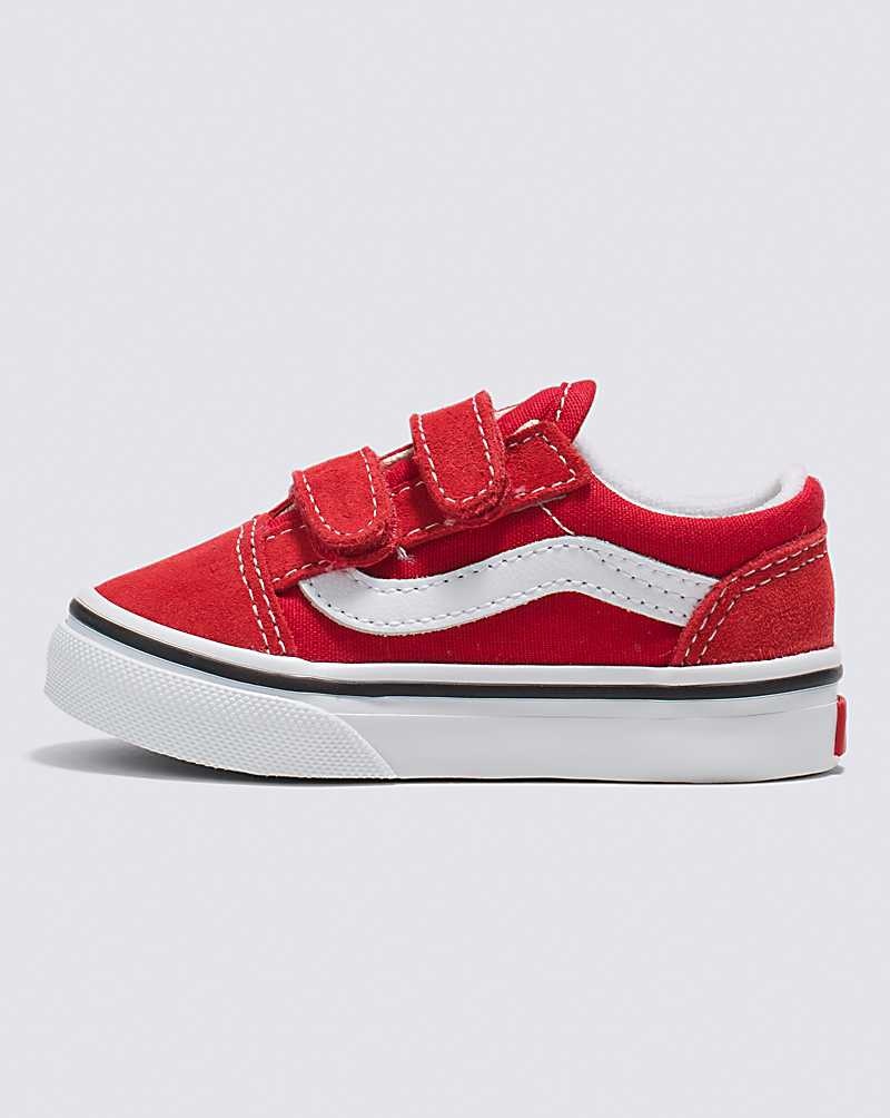 Vans Yürümeye Başlayan Old Skool V Ayakkabı Çocuk Kırmızı Beyaz | Türkiye RNK409267