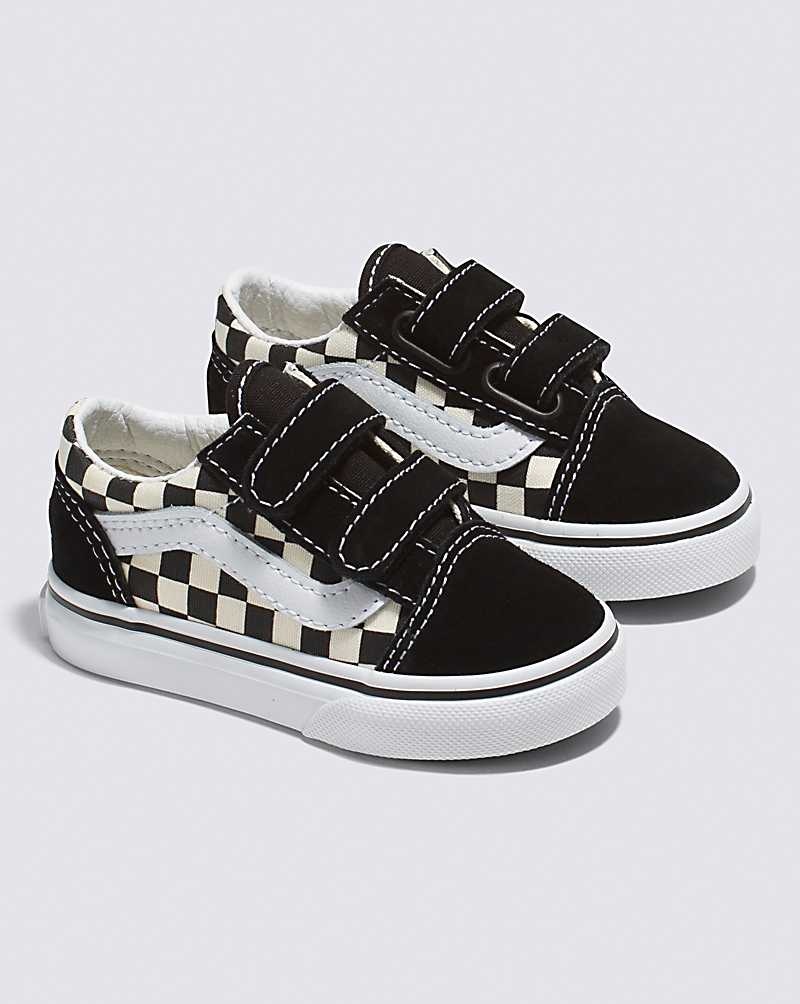 Vans Yürümeye Başlayan Old Skool V Primary Check Ayakkabı Çocuk Siyah Beyaz | Türkiye JXO013748