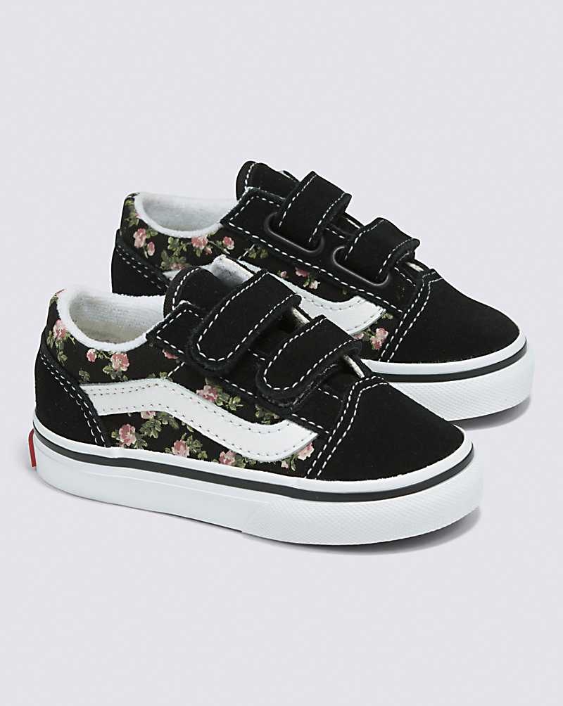 Vans Yürümeye Başlayan Old Skool V Wallflower Floral Ayakkabı Çocuk Siyah | Türkiye UMI062475