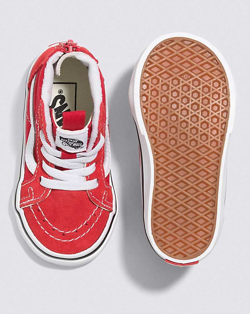 Vans Yürümeye Başlayan Sk8-Hi Zip Ayakkabı Çocuk Kırmızı Beyaz | Türkiye HMP432817