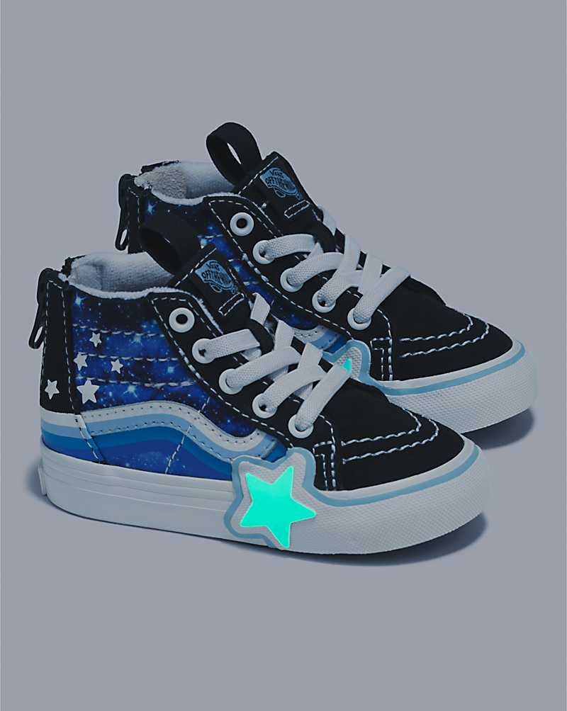 Vans Yürümeye Başlayan Sk8-Hi Zip Glow Rainbow Star Ayakkabı Çocuk Siyah Mavi | Türkiye DLV749012