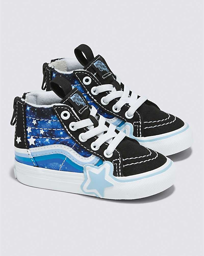 Vans Yürümeye Başlayan Sk8-Hi Zip Glow Rainbow Star Ayakkabı Çocuk Siyah Mavi | Türkiye DLV749012