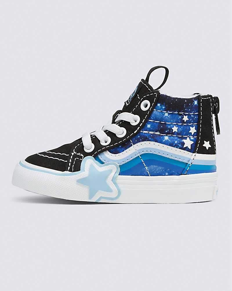 Vans Yürümeye Başlayan Sk8-Hi Zip Glow Rainbow Star Ayakkabı Çocuk Siyah Mavi | Türkiye DLV749012