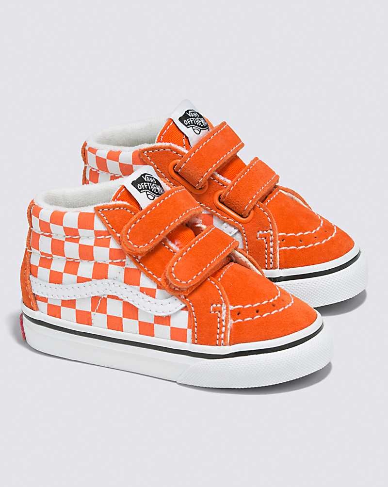 Vans Yürümeye Başlayan Sk8-Mid Reissue V Checkerboard Ayakkabı Çocuk Kırmızı Turuncu | Türkiye XSV016597