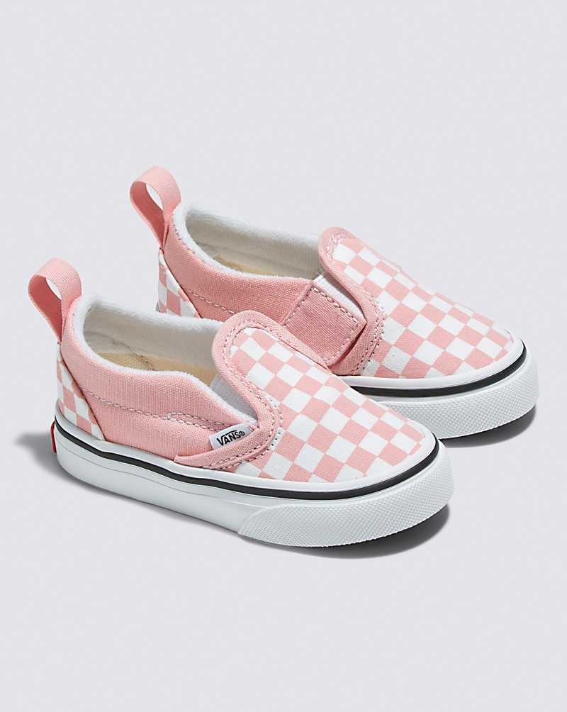 Vans Yürümeye Başlayan Slip-On V Checkerboard Ayakkabı Çocuk Pembe Beyaz | Türkiye JSK524167