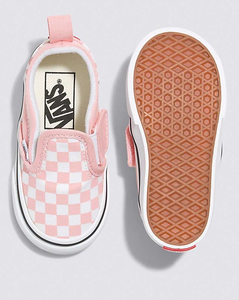 Vans Yürümeye Başlayan Slip-On V Checkerboard Ayakkabı Çocuk Pembe Beyaz | Türkiye JSK524167