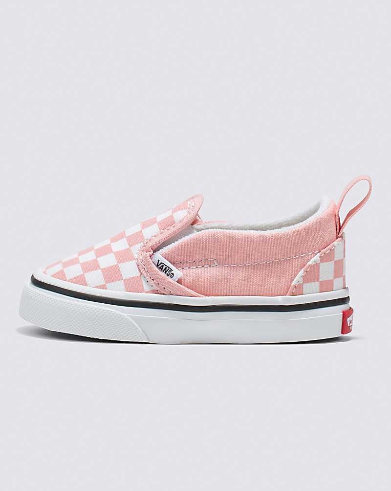 Vans Yürümeye Başlayan Slip-On V Checkerboard Ayakkabı Çocuk Pembe Beyaz | Türkiye JSK524167