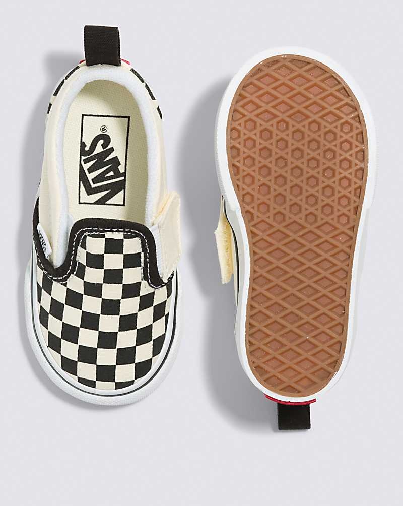 Vans Yürümeye Başlayan Slip-On V Checkerboard Ayakkabı Çocuk Siyah Beyaz | Türkiye GWB730951