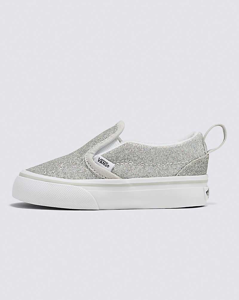 Vans Yürümeye Başlayan Slip-On V Glitter Ayakkabı Çocuk Gümüş | Türkiye WUA693184